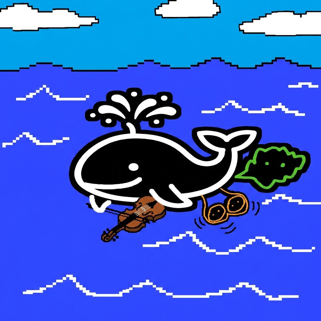 Whale playing violin in the ocean